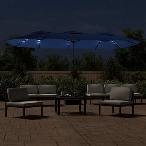 Doppel-Sonnenschirm mit LED Azurblau 449cm