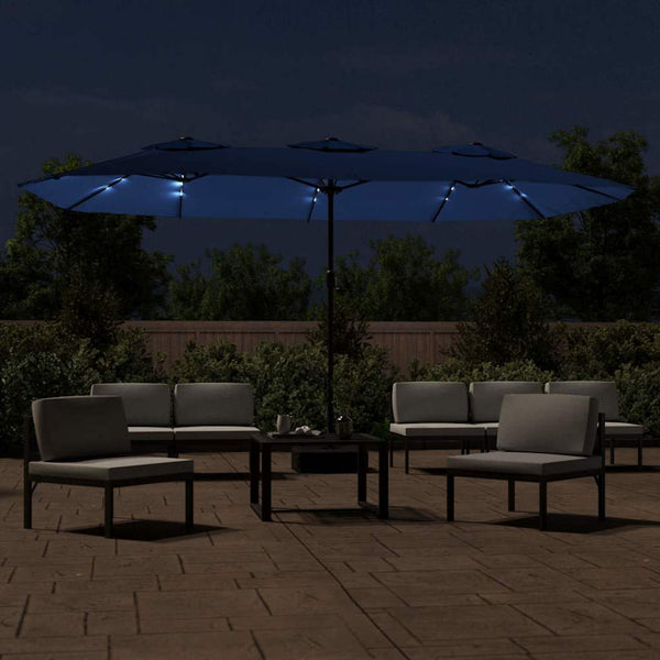 Doppel-Sonnenschirm mit LED Azurblau 449cm
