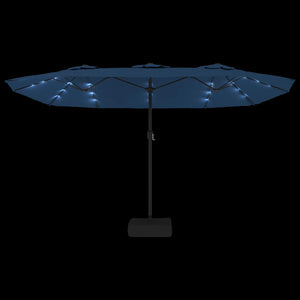 Doppel-Sonnenschirm mit LED Azurblau 449cm