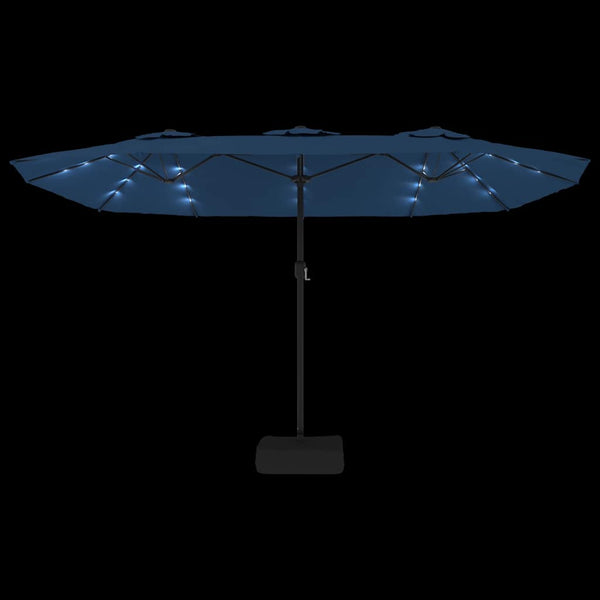 Doppel-Sonnenschirm mit LED Azurblau 449cm