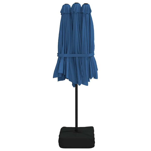 Doppel-Sonnenschirm mit LED Azurblau 449cm