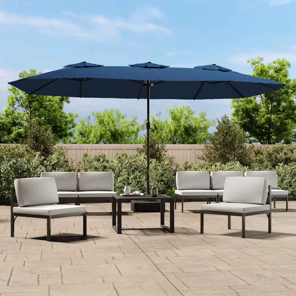 Doppel-Sonnenschirm mit LED Azurblau 449cm