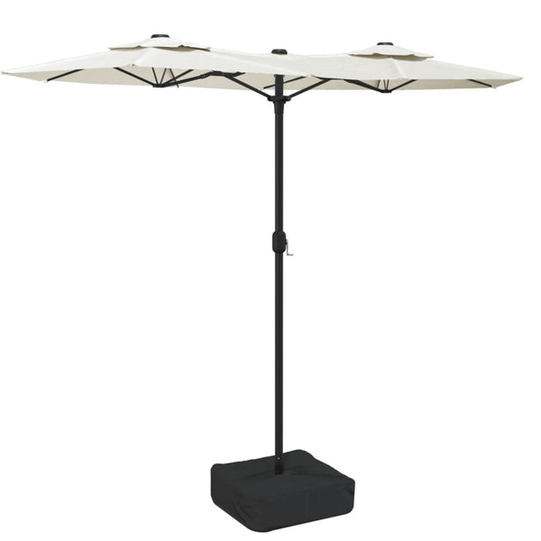 Doppel Sonnenschirm LED Sandweiß 316x145 cm
