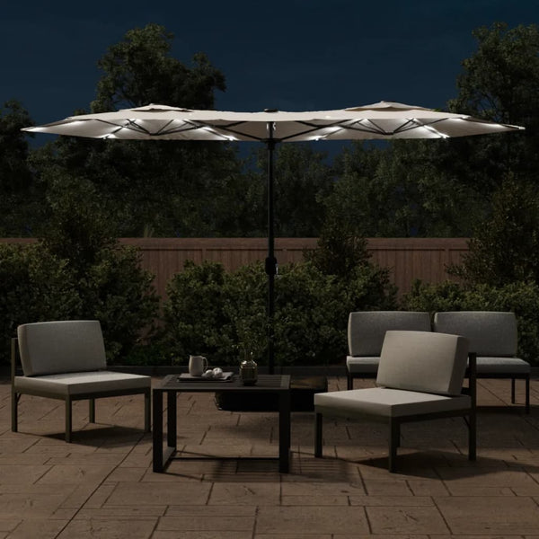 Doppel Sonnenschirm LED Sandweiß 316x145 cm