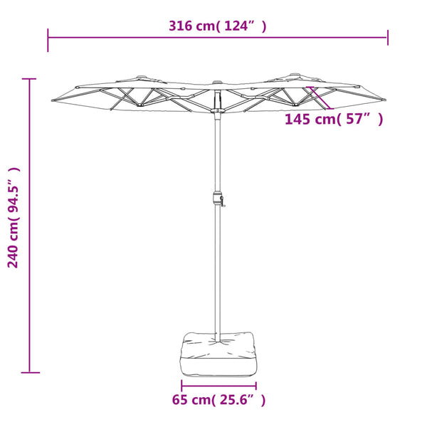 Doppel Sonnenschirm LED Anthrazit 316x145 cm