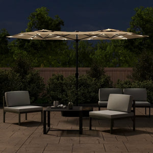 Doppel Sonnenschirm mit LED Taupe 316x145 cm