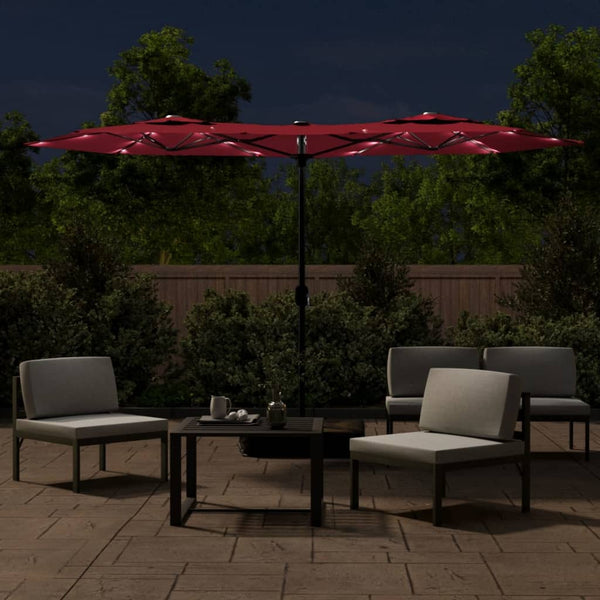 Doppel Sonnenschirm mit LED Bordeauxrot 316x145 cm