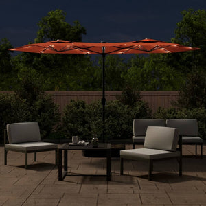 Doppel-Sonnenschirm mit LED Terrakottarot 316x145 cm