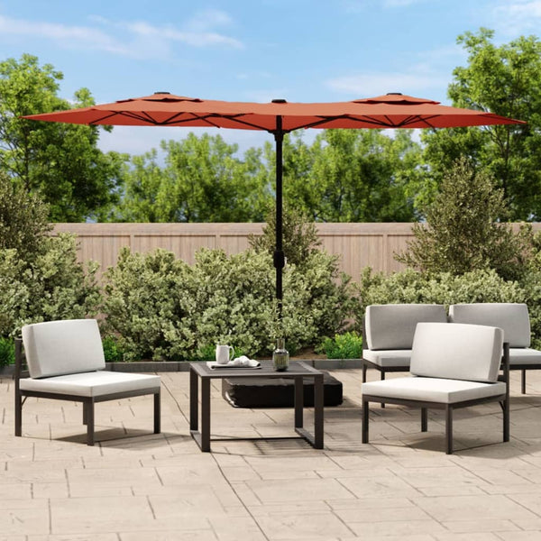 Doppel-Sonnenschirm mit LED Terrakottarot 316x145 cm