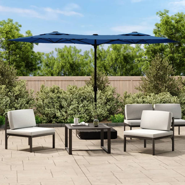 Doppel Sonnenschirm LED Azurblau 316cm