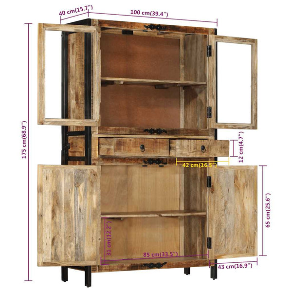 Highboard 100x40x175 cm Massivholz Mango