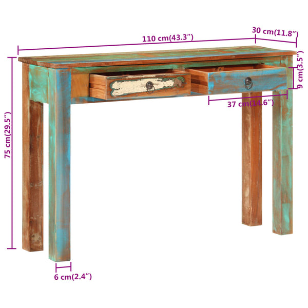 vidaXL Table console 110x30x75 cm en bois de récupération massif