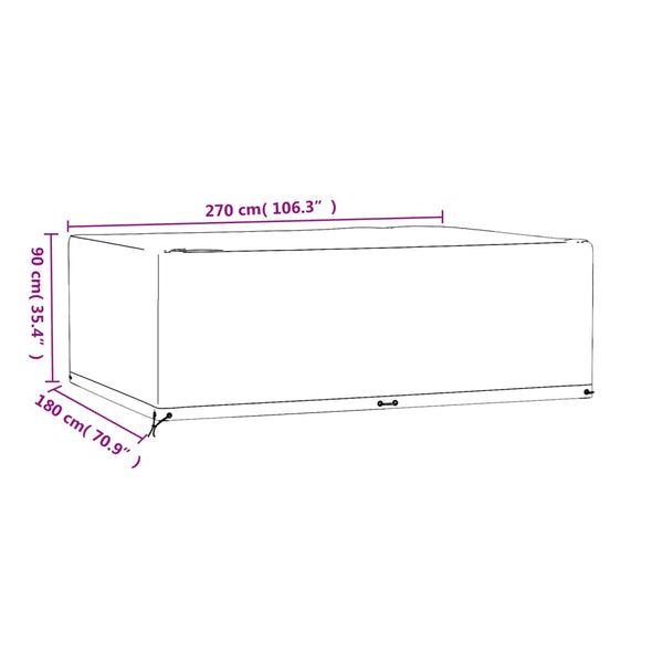 vidaXL Housse de meubles de jardin 12 œillets 270x180x90 cm rectangulaire