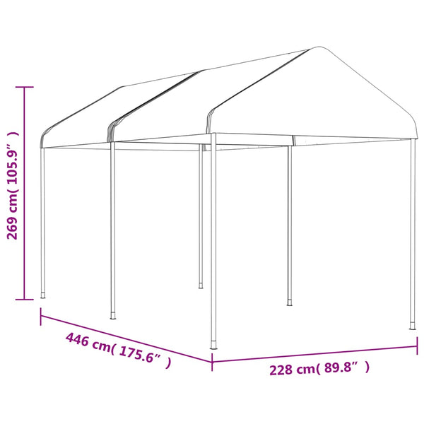 Pavillon mit Dach Weiß 4,46x2,28x2,69 m Polyethylen