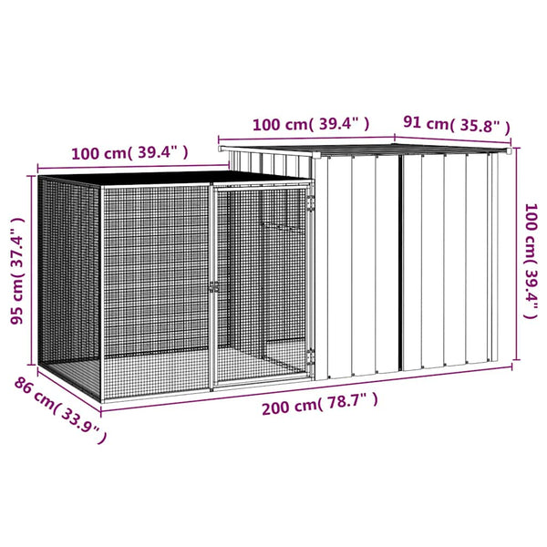 Kaninchenkäfig Grau 200x91x100 cm Verzinkter Stahl