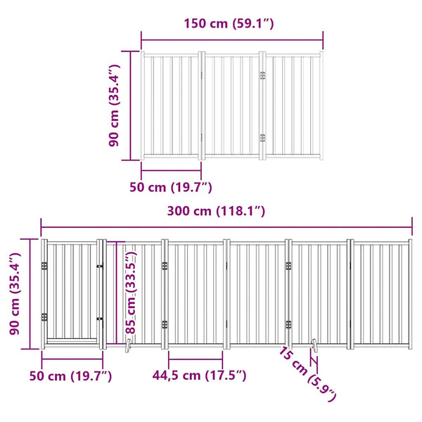 12-tlg. Hundetor mit Tür Faltbar 600 cm Pappelholz