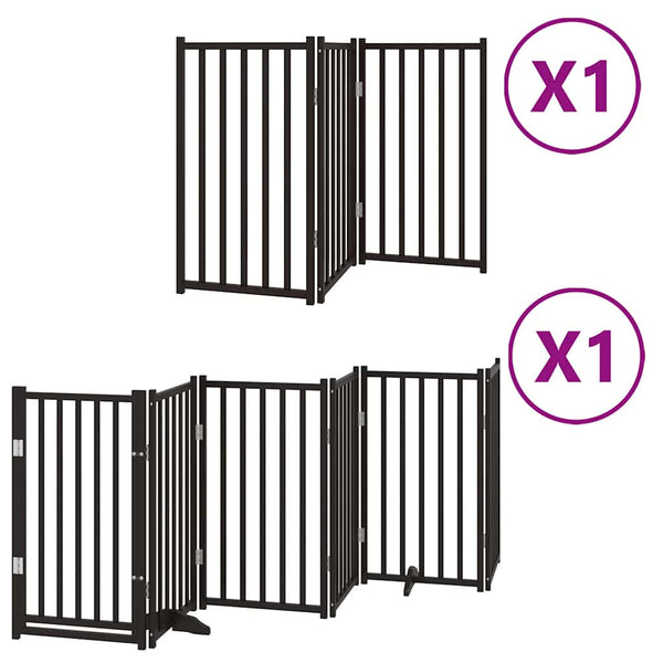vidaXL 9-piece Dog Gate with Door Foldable Black 450 cm Poplar Wood