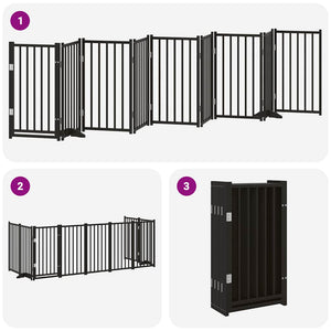 vidaXL 9-piece Dog Gate with Door Foldable Black 450 cm Poplar Wood