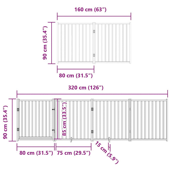 8-tlg. Hundetor mit Tür Faltbar Braun 640 cm Pappelholz