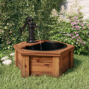 Gartenbrunnen mit Pumpe, Tannenholz