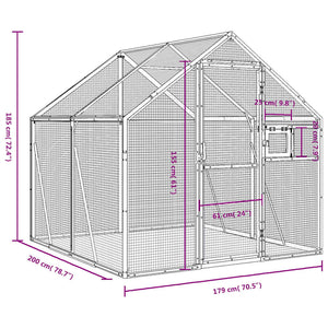 Voliere Silbern 1,79x2x1,85 m Aluminium