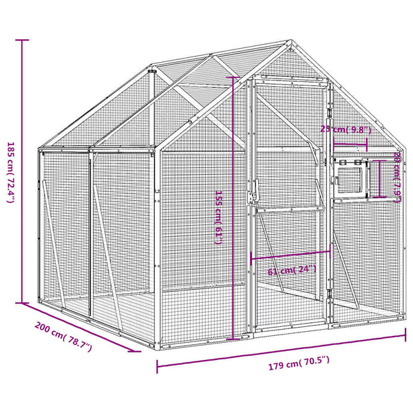 Voliere Silbern 1,79x2x1,85 m Aluminium
