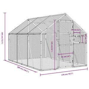 Voliere Silbern 1,79x3x1,85 m Aluminium
