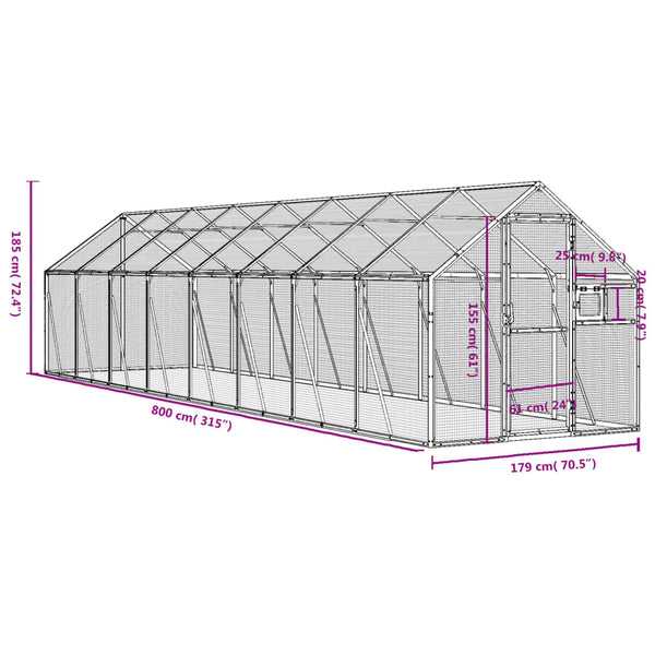 Voliere Anthrazit 1,79x8x1,85 m Aluminium