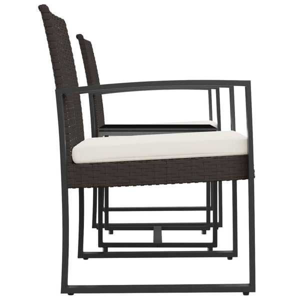 vidaXL Salon de jardin 3 pcs avec coussins, résine tressée marron
