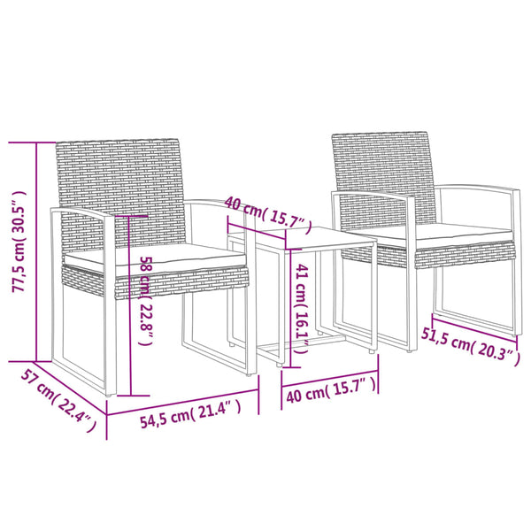vidaXL Salon de jardin 3 pcs avec coussins, résine tressée marron
