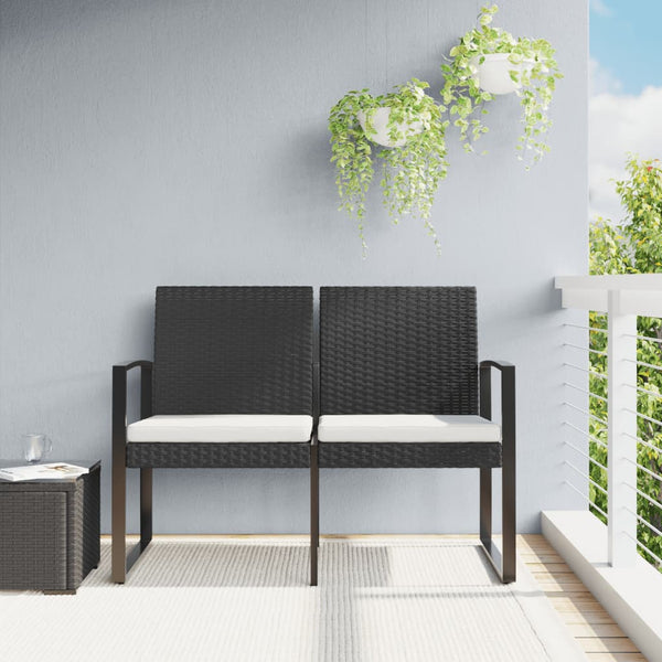 Gartenbank 2-Sitzer Schwarz mit Kissen