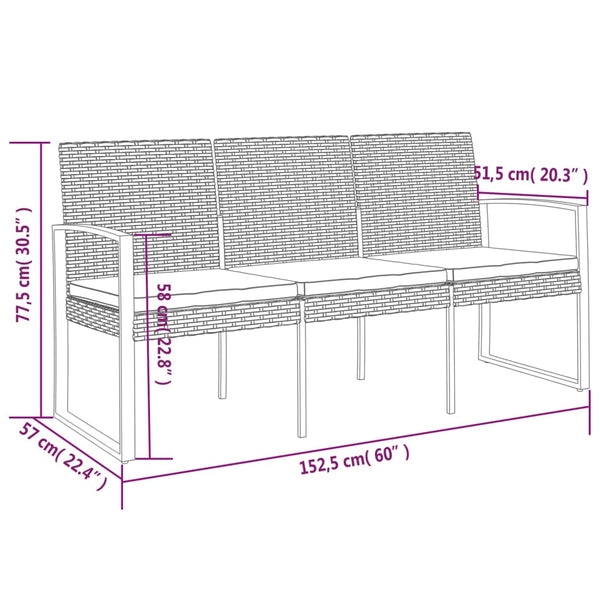 vidaXL Banc de jardin 3 places avec coussins résine tressée marron
