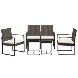 5-tlg. Garten Essgruppe Braun PP-Rattan mit Kissen
