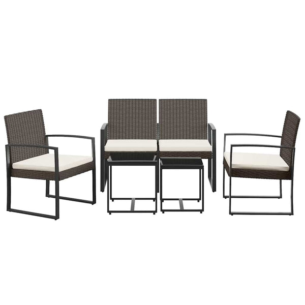 5-tlg. Garten Essgruppe Braun PP-Rattan mit Kissen