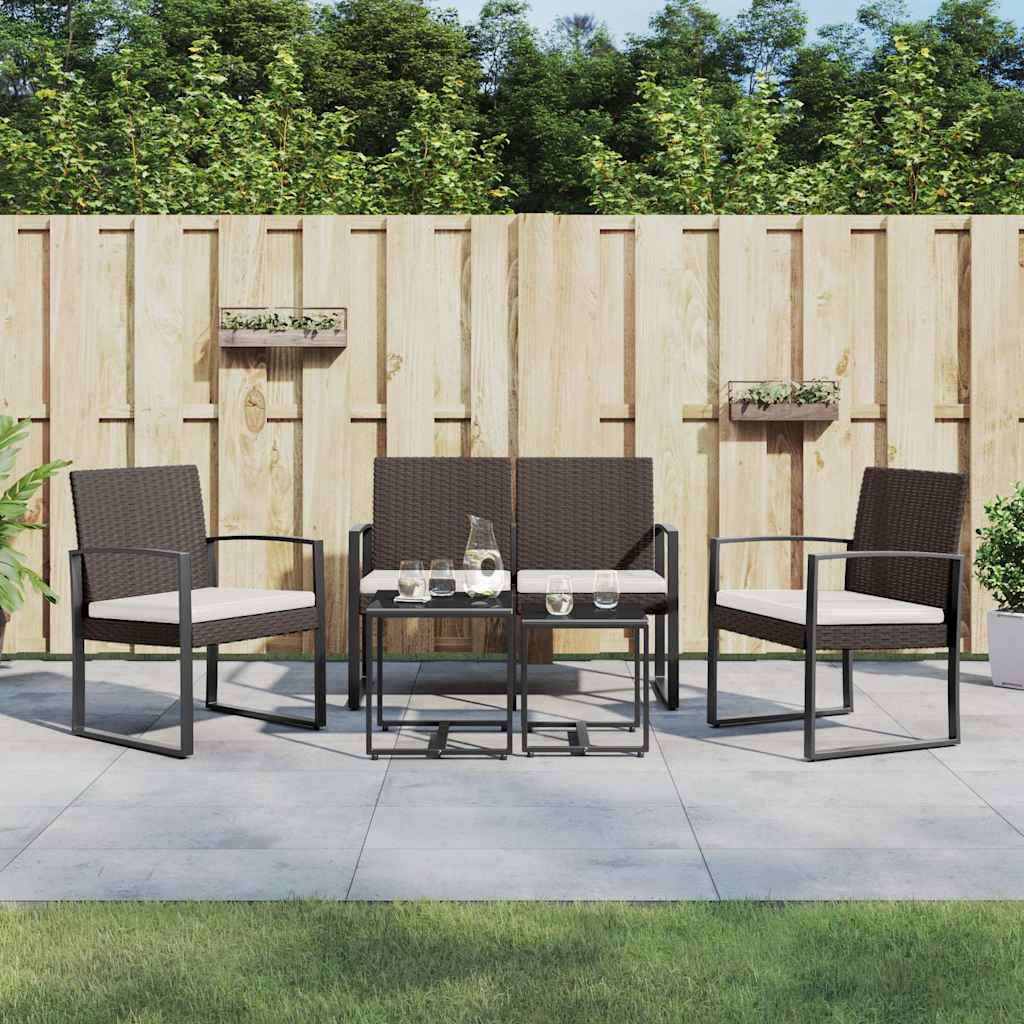 5-tlg. Garten Essgruppe Braun PP-Rattan mit Kissen