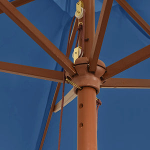 Azurblauer Sonnenschirm mit Holzmast 299x240 cm