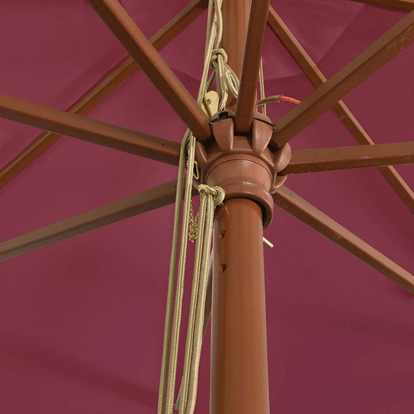 Bordeauxroter Sonnenschirm mit Holzmast 400x273 cm