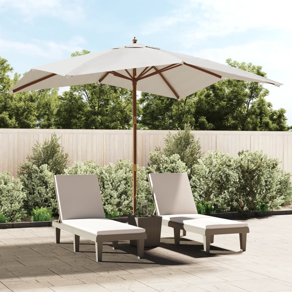 Sandfarbener Sonnenschirm mit Holzmast 300x300 cm