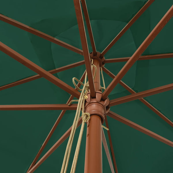 Grüner Sonnenschirm mit Holzständer 300x300 cm