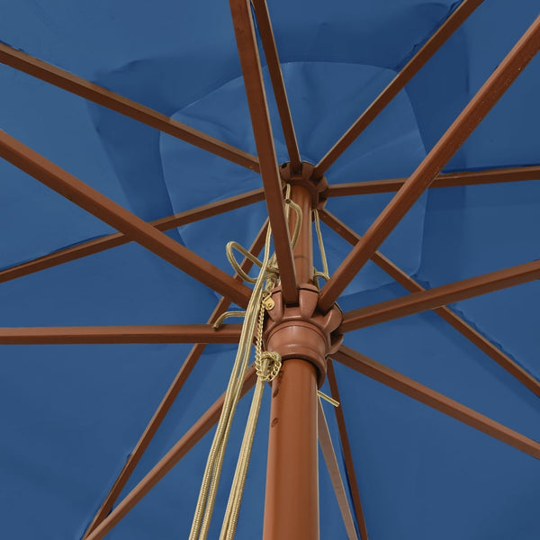 Azurblauer Sonnenschirm mit Holzmast 300x300 cm