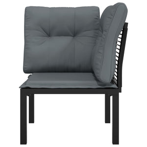 Garten Eckstuhl mit Kissen, Poly Rattan Schwarz/Grau