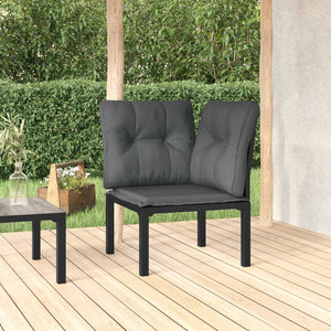 Garten Eckstuhl mit Kissen, Poly Rattan Schwarz/Grau