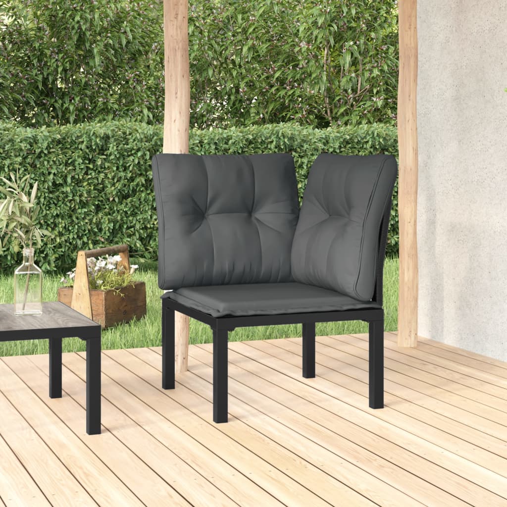 Garten Eckstuhl mit Kissen, Poly Rattan Schwarz/Grau