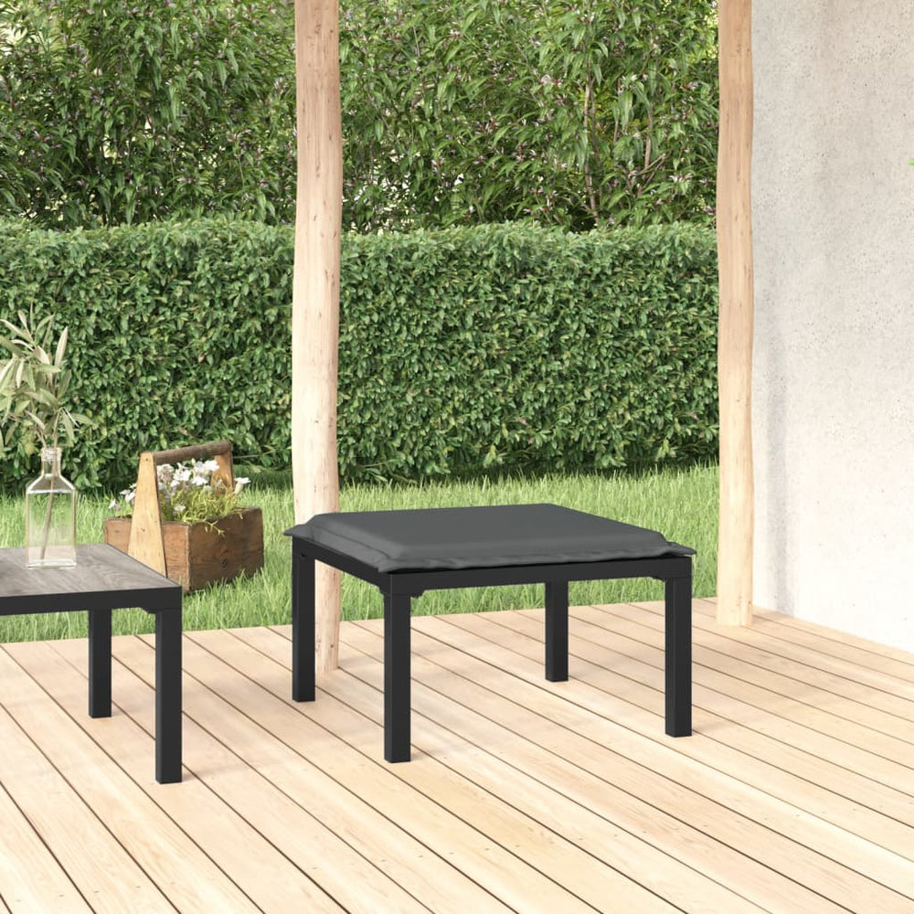 Gartenhocker mit Kissen, Poly Rattan Schwarz/Grau