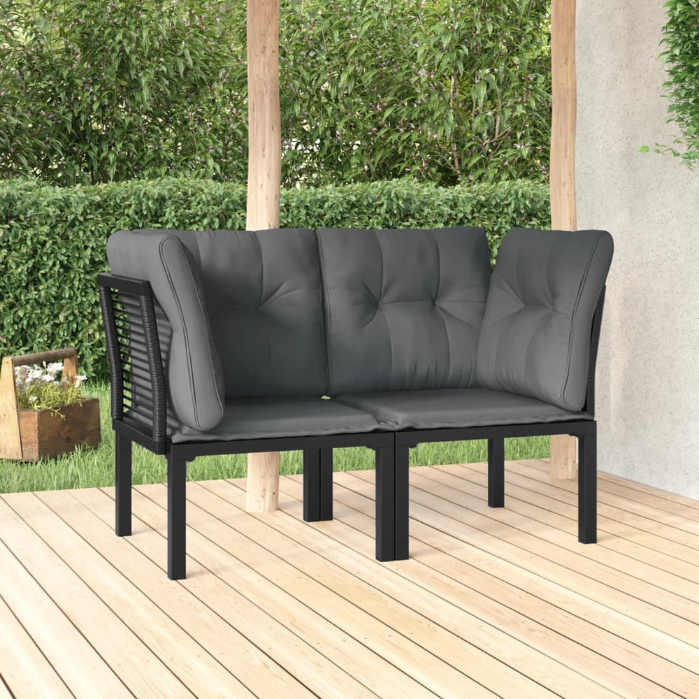 vidaXL Chaises d'angle de jardin avec coussins 2 pcs Noir et gris Résine tressée