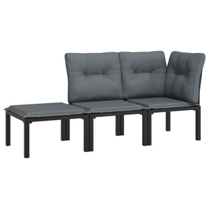 3-tlg. Garten Lounge Set Poly Rattan Schwarz Grau