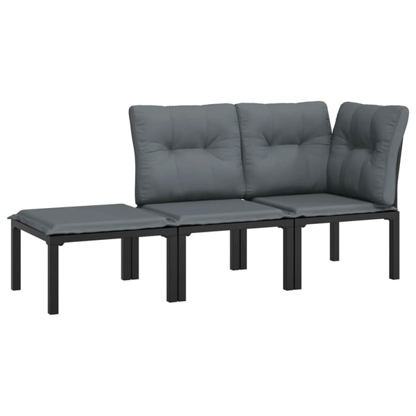 3-tlg. Garten Lounge Set Poly Rattan Schwarz Grau