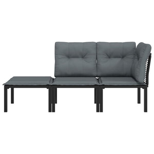 3-tlg. Garten Lounge Set Poly Rattan Schwarz Grau