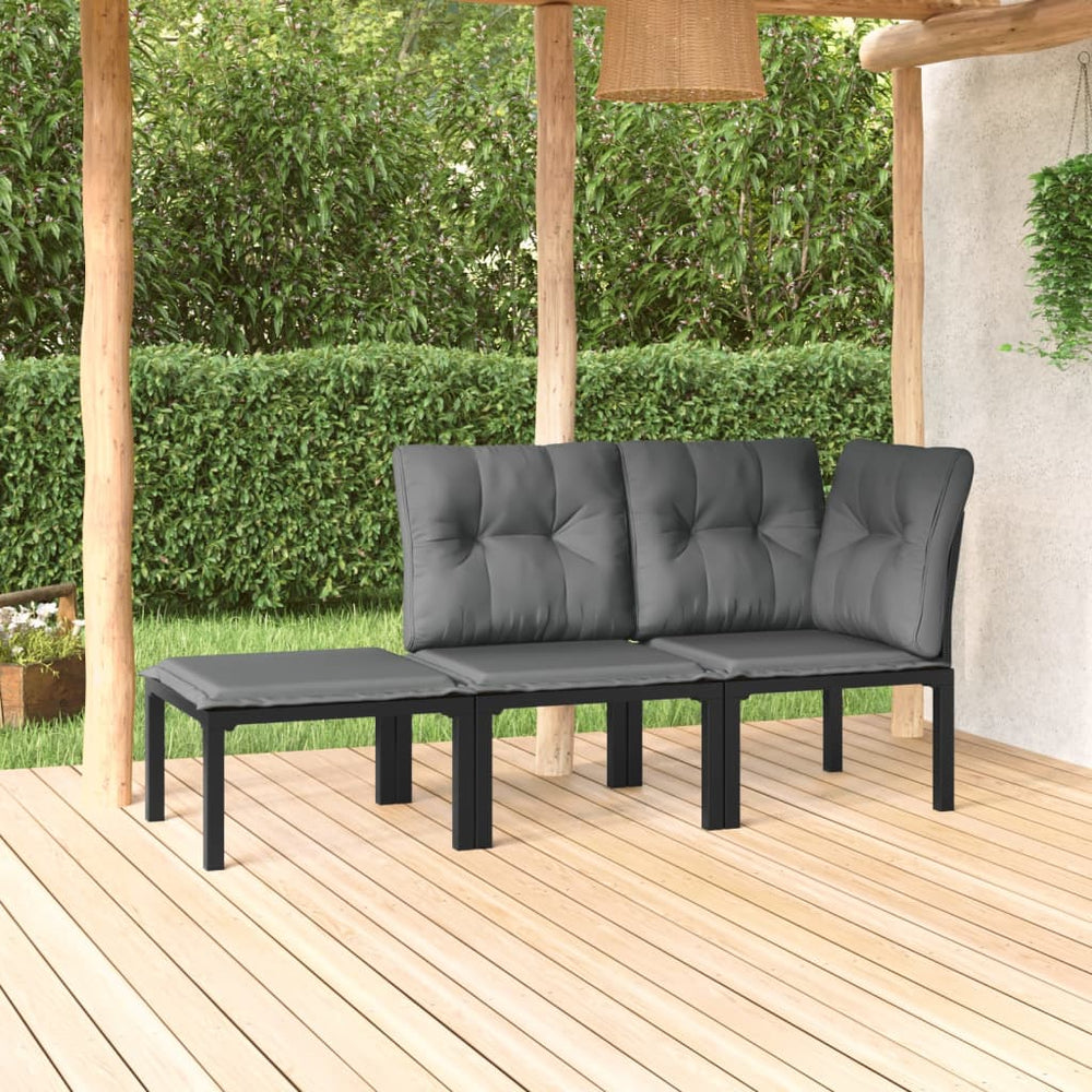 3-tlg. Garten Lounge Set Poly Rattan Schwarz Grau