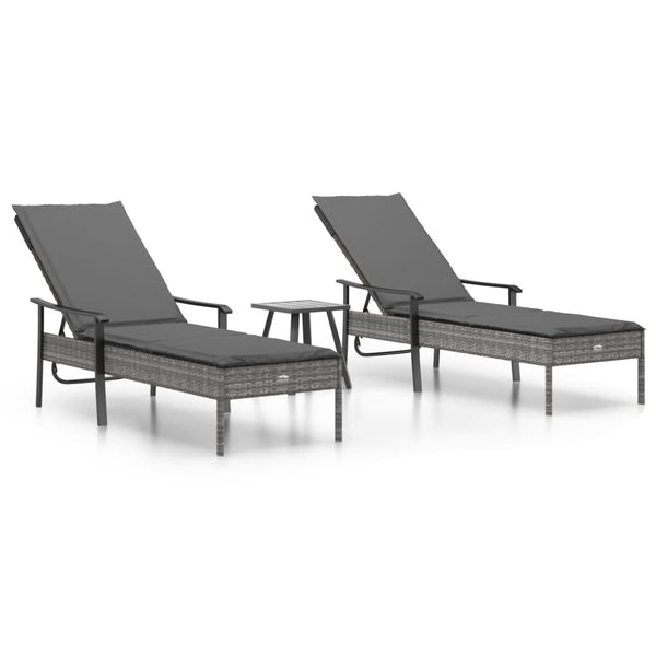Poly Rattan Sonnenliegen Set mit Tisch Grau